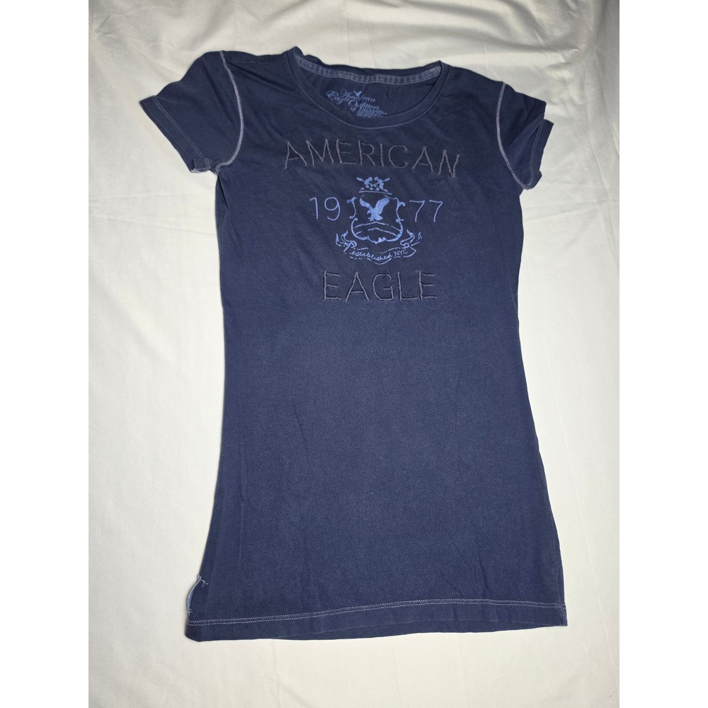 American Eagle Outfitters Womens Navy Blue Graphic T-Shirt 1977 Small